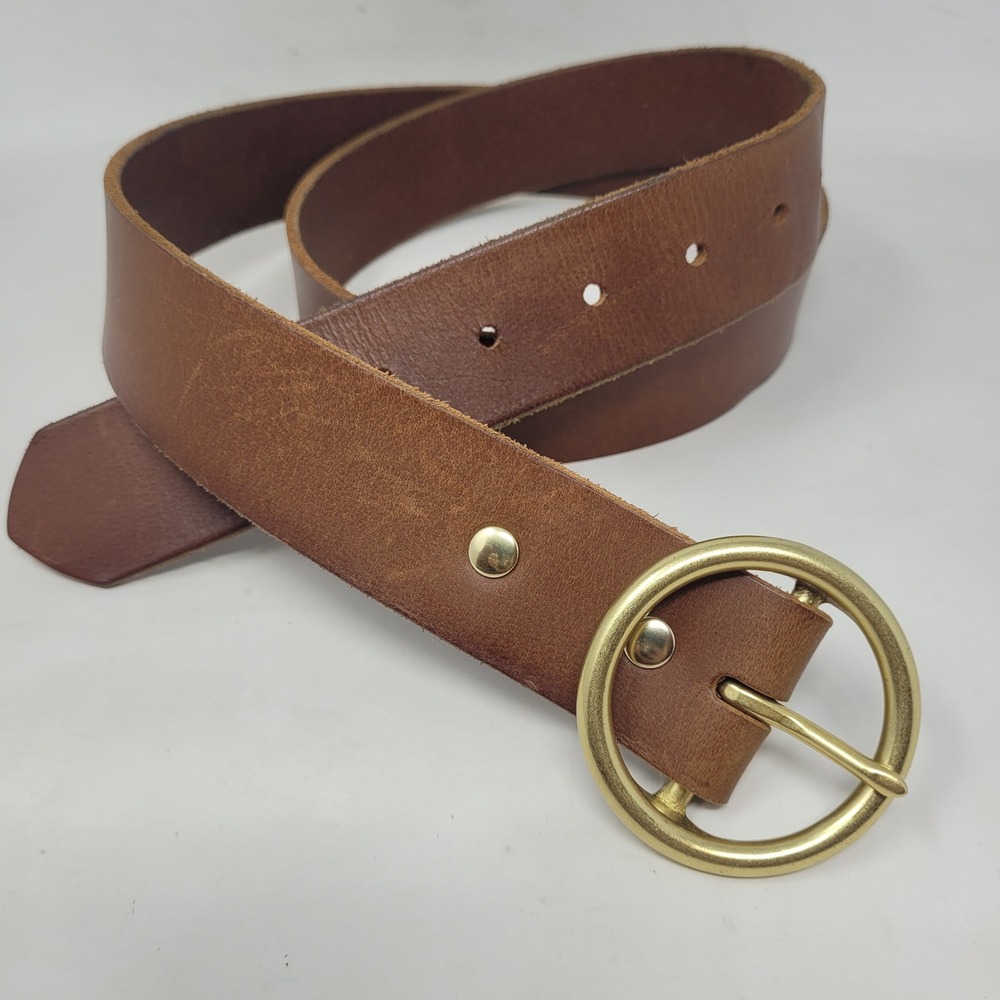 American Bench Craft Belt 42 Brown Leather Round Buckle USA Union Made Work